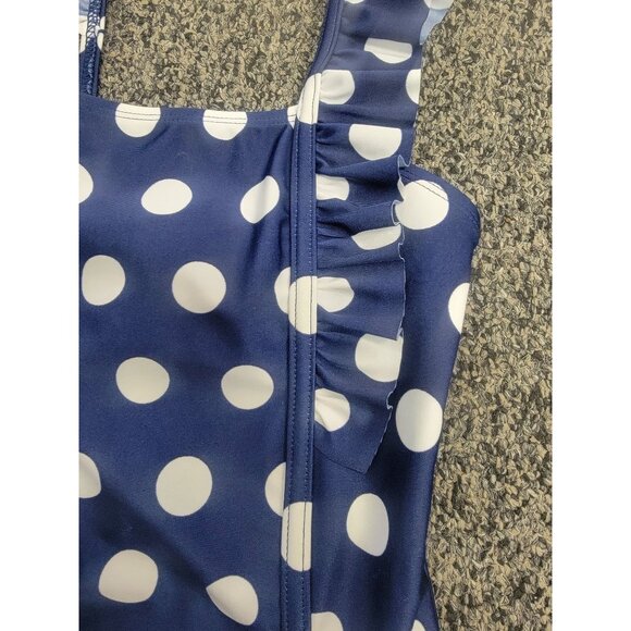 Girls Blue & White Polka Dot Ruffle One-Piece Swimsuit By Cat & Jack Size XS - Picture 3 of 4